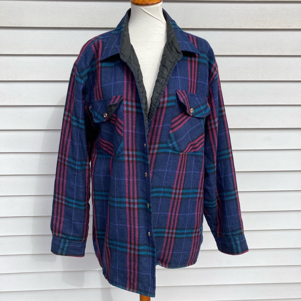 VINTAGE 80s/90s wool lumberjack flannel shacket jacket quilted lining